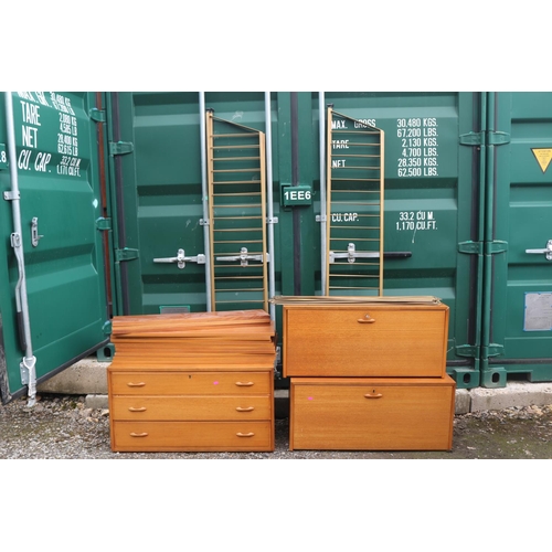 433 - Ladderax Teak Hanging Wall system comprising of 3 Drawer chest, 2 Cabinets, 9 Large Shelves, 3 Small... 