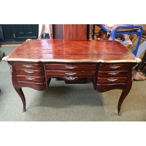 441 - 19thC Kingwood Partners Bombe Desk Louis XV Style with applied brass decoration. 134cm in Length by ... 