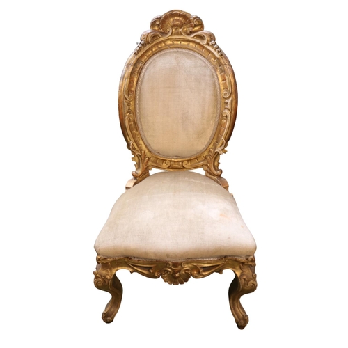 442 - Early 19thC Italian Gilded Gesso Chair with upholstered back and seat with spoon back. Ippolito ligo... 