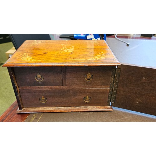 145B - Victorian wooden box with internal drawers with painted decoration