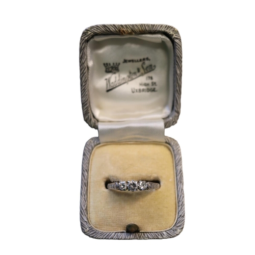 415A - Edwardian Ladies Platinum 3 Stone Diamond Ring 0.40ct total estimated size O