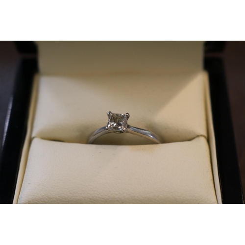 415B - Ladies Platinum Princess Cut Diamond Ring 0.59ct F VS1 GIA 6107957557. 5.2g Total weight Size J