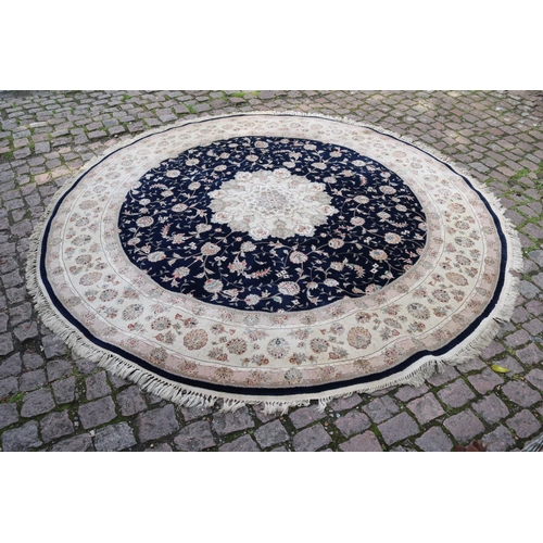 445 - Nain/Tabriz Circular Silk Rug with Blue Ground 256cm in Diameter