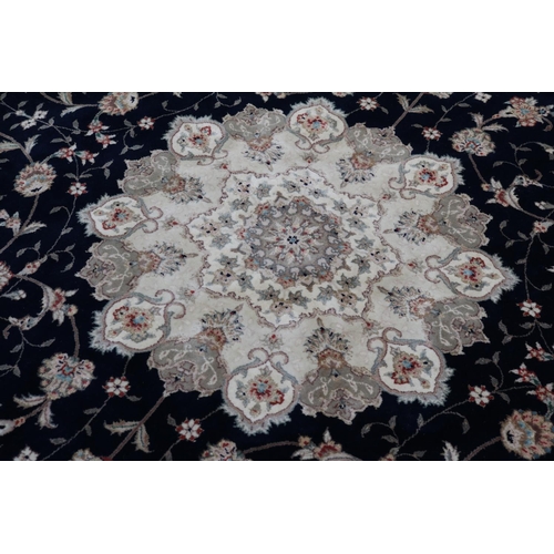 445 - Nain/Tabriz Circular Silk Rug with Blue Ground 256cm in Diameter