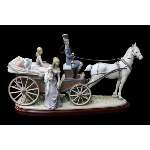 144 - Lladro The Landau Carriage Retired 1998 No. 1521, Sculpted by Juan Huerta. 53cm x 30cm with Plinth. ... 