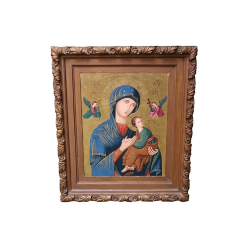 155 - Orthodox Icon of St Virgin Mary Moother of the Passion of Perpetual Help in Giltwood foliate frame. ... 