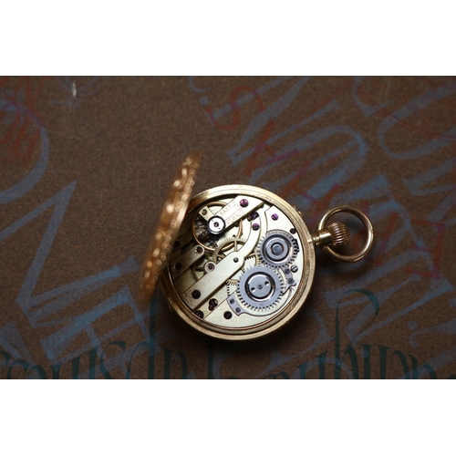 347e - 18K Ladies Pocket watch with Roman Numeral Dial 38g total weight with movement. 35mm in Diameter