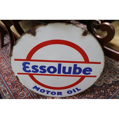 30A - Vintage enamelled round double sided Essolube motor oil sign, 66cm diameter.