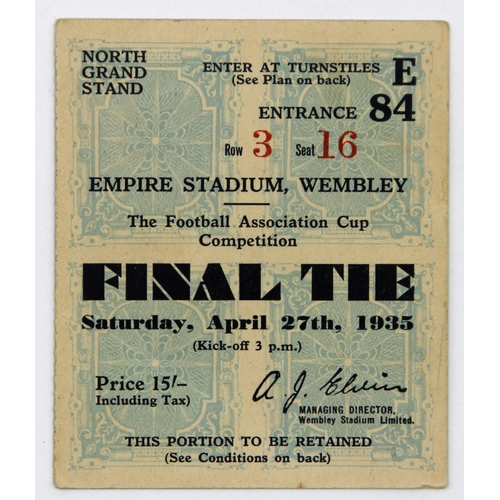 14 - 1935 FA Cup Final Ticket Stub, Sheffield Wednesday v West Bromwich Albion 27th April.