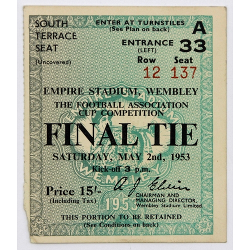 17 - 1953 FA Cup Final Ticket Blackpool v Bolton. This is a rare original used ticket for the 1953 FA Cup... 