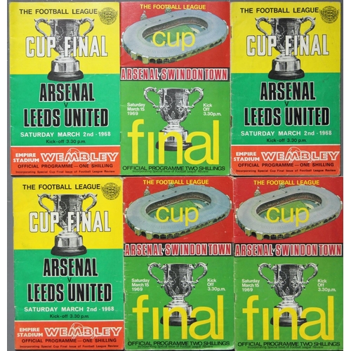 38 - Six 1960's League Cup Final Programmes. 1968 Arsenal V Leeds (3) & 1969 Arsenal v Swindon Town (3)