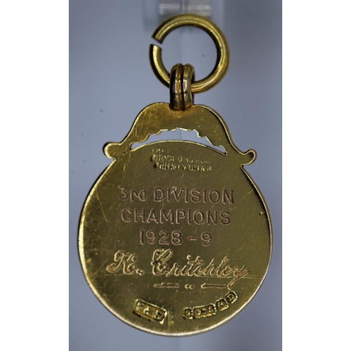 8 - Liverpool Shipping Football League Champions 9ct Gold Medal 1928. Football Fob, hallmarked 9ct gold,... 