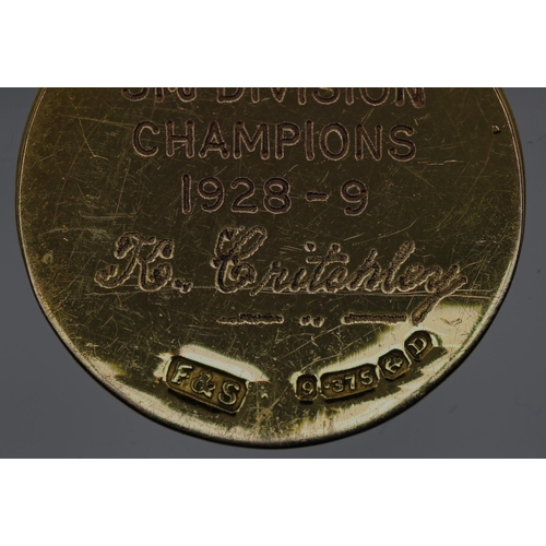 8 - Liverpool Shipping Football League Champions 9ct Gold Medal 1928. Football Fob, hallmarked 9ct gold,... 