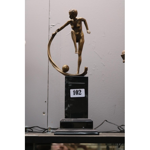 102 - Art Deco Style Nude sculpture of a Dancer mounted on rectangular base