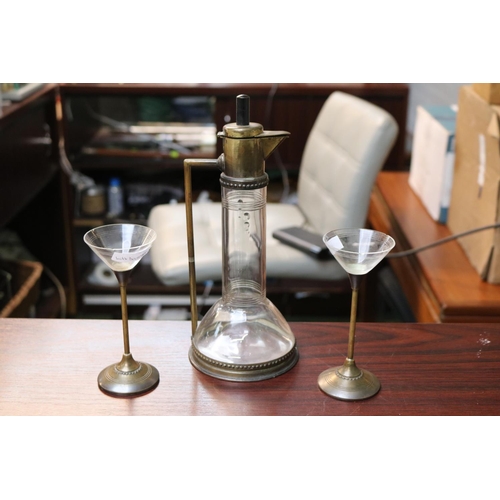 119 - Late 19th century Secessionist Jugendstil, Art Nouveau liquor decanter and two matching glasses set ... 