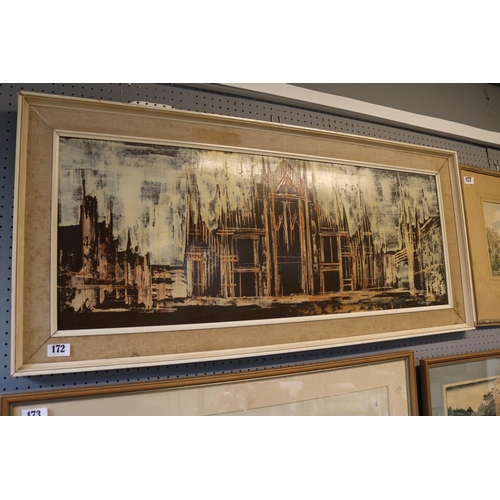 172 - Large Framed 1970s Oil board depicting Piazza Del Duomo Milan signed to bottom right Collinson. 112 ... 