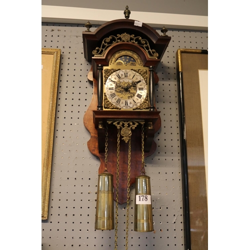 178 - Belgian wall clock with roman numeral dial complete with Brass weights