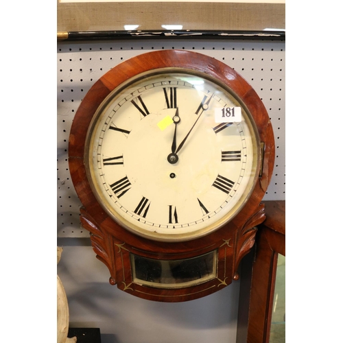 181 - Late 19thC Mahogany cased Wall clock with roman numeral dial complete with pendulum