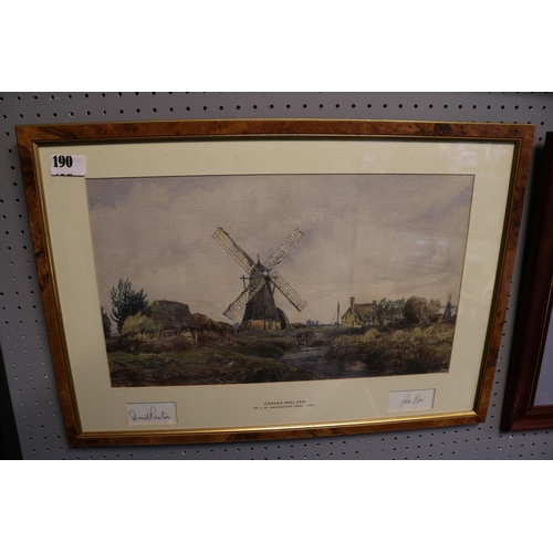 190 - Cranes Mill Fen by J M Heathcote 1800 - 1891 Print signed by David Renton & John Major and a signed ... 