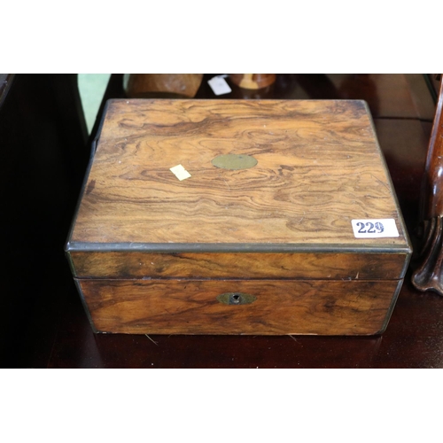 229 - 19thC Walnut Cased writing slope with brass fittings and inkwell