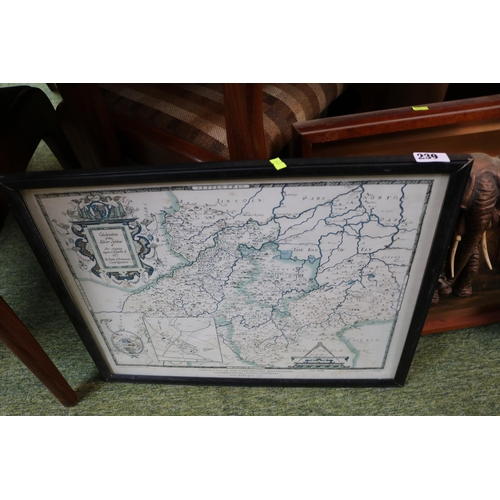 239 - 1970s Copper Elephant wall picture, Framed map by Saxton and a Seiko Wall clock