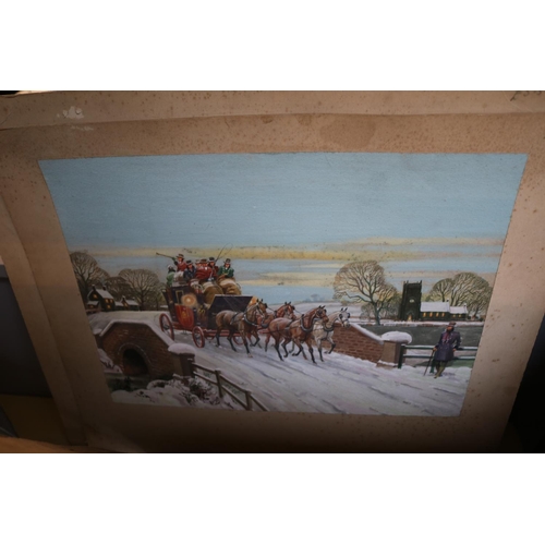 291 - Joseph Appleyard(British Leeds artist, 1908-1960). Framed watercolour of a stagecoach scene. 40 x 30... 