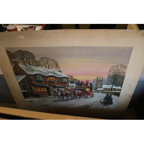 291 - Joseph Appleyard(British Leeds artist, 1908-1960). Framed watercolour of a stagecoach scene. 40 x 30... 