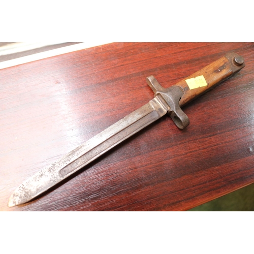 361 - Interesting Bayonet with wooden grip unmarked 28cm in Length