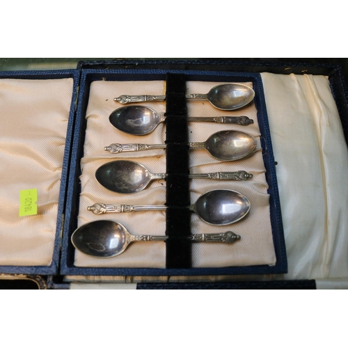 364 - Cased set of 6 Silver bladed mother of Pearl butter knives and 2 cased sets of Cutlery