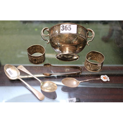 365 - Collection of assorted Silver to include Silver two handled 110g and assorted Silver flatware & Napk... 