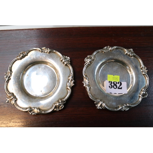 382 - Pair of Late 19thC White Metal dishes with foliate borders 190g total weight