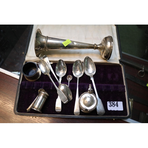 384 - Collection of assorted Silver flatware and a Silver trumpet Posy vase 160g total weight