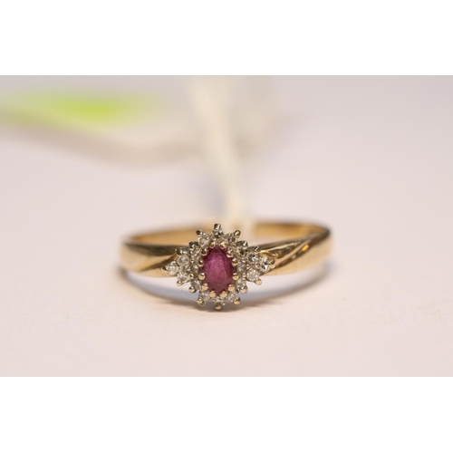 405 - Ladies 9ct Gold Ruby & Diamond Cluster set ring Size R. 2.8g total weight