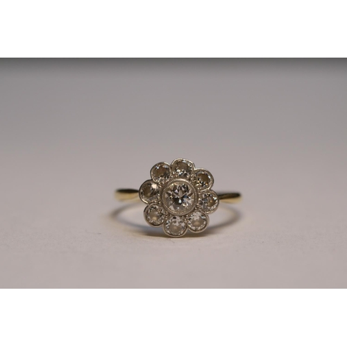 413 - Good quality 18ct Gold Diamond Cluster ring estimated 1.00ct total Size P. 2.4g total weight