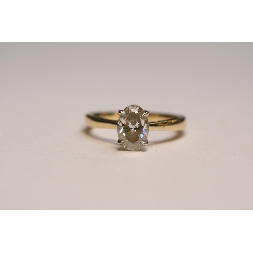 414 - 18ct Gold Ladies Oval Facetted Diamond ring 1.00ct claw set size K. 2.8g total weight