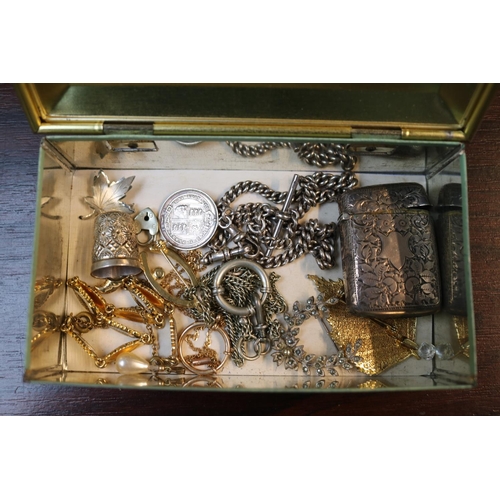 436 - Silver Match Vesta, Silver watch chain and assorted costume jewellery