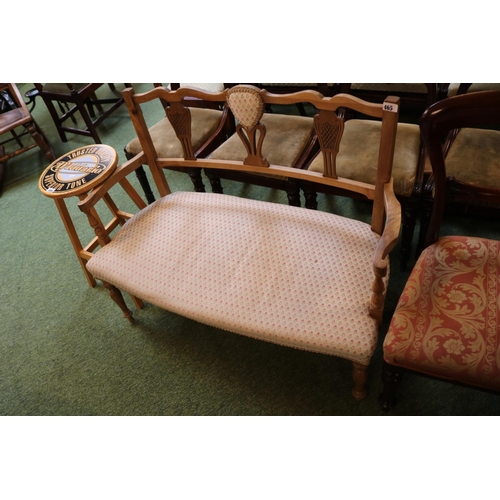 465 - Edwardian Walnut Double upholstered seat with carved back over turned legs