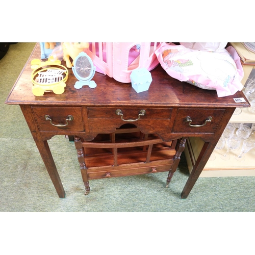 485 - Early 19thC Oak Lowboy of 3 drawers with brass drop handles