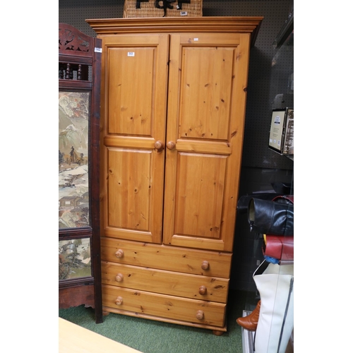 513 - Pine Wardrobe of 2 doors over 2 drawer base