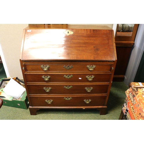 516 - Georgian Mahogany Fall front bureau with brass drop handles over bracket feet