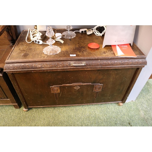 518 - Oak 1930s Ply Blanket box on casters