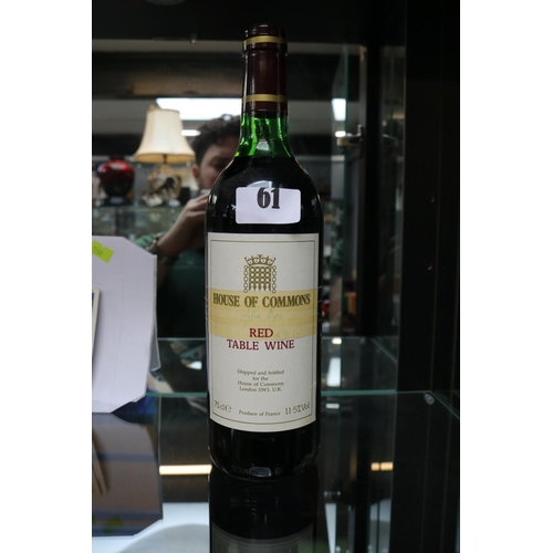 61 - House of Commons Red table Wine 75cl signed by John Major