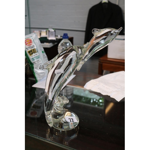 72 - Langham Glass sculpture of a Dolphin and Calf. 31cm in Height.