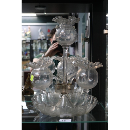 75 - Late 19thC Clear glass Epergne 4 Branches and fluted tops in the form of Poppy Pods over Circular tr... 