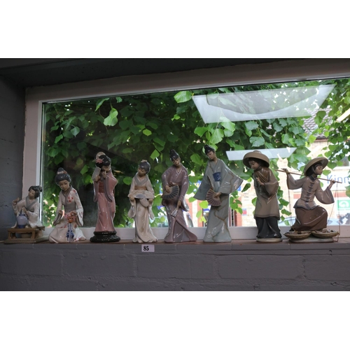 85 - Collection of 8 Lladro Chinese and Japanese figures to include Geisha.