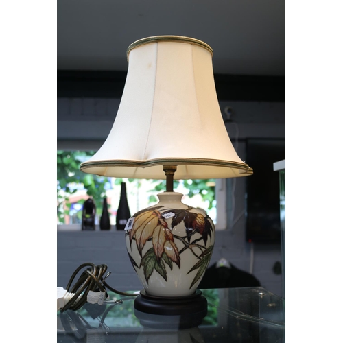 88 - Moorcroft Sumach Tree Table lamp with matching shade on wooden base. 45cm in total height