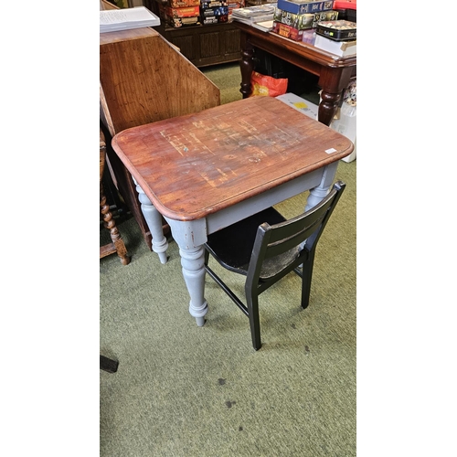 505 - Victorian Clerks Desk with Single drawer and slides to each side on turned legs and a chair