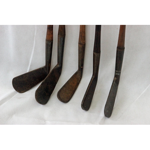 18 - Five Hickory Shafted Irons inc Craigie, Park, Anderson & Gibson. Craigie, Montrose mid iron shaft st... 