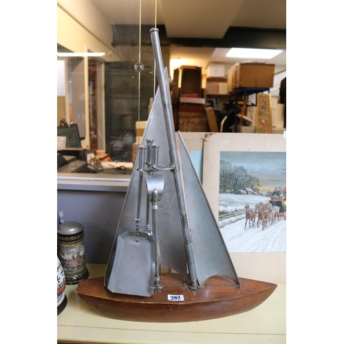 168 - Large 1930s Art Deco Chrome companion set in the form of a sailing yacht on polished hardwood base. ... 