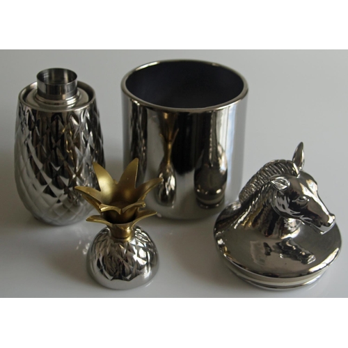 451 - Pineapple Stainless Steel Cocktail Shaker & Ice Bucket with Horses Head Handle